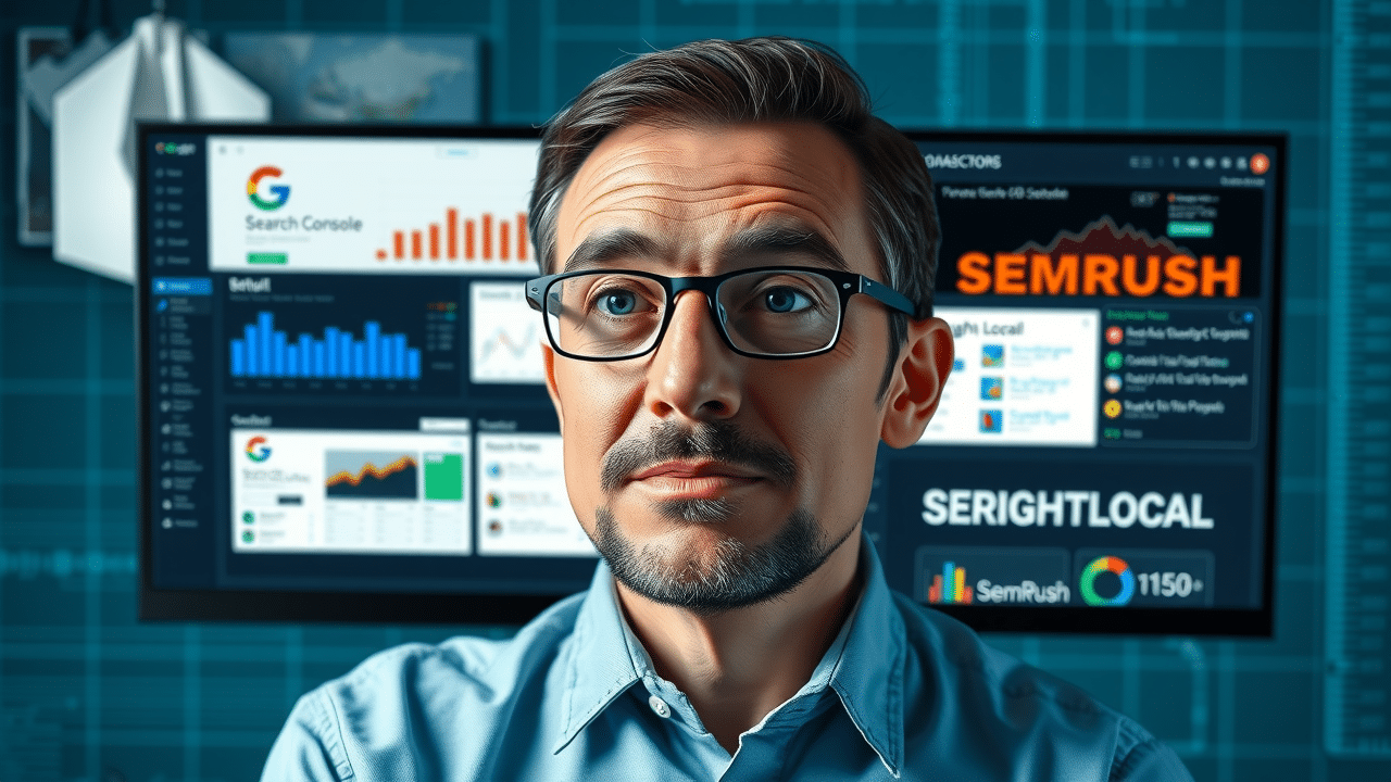 Dashboards of the best local seo tools including Moz, BrightLocal, SEMrush
