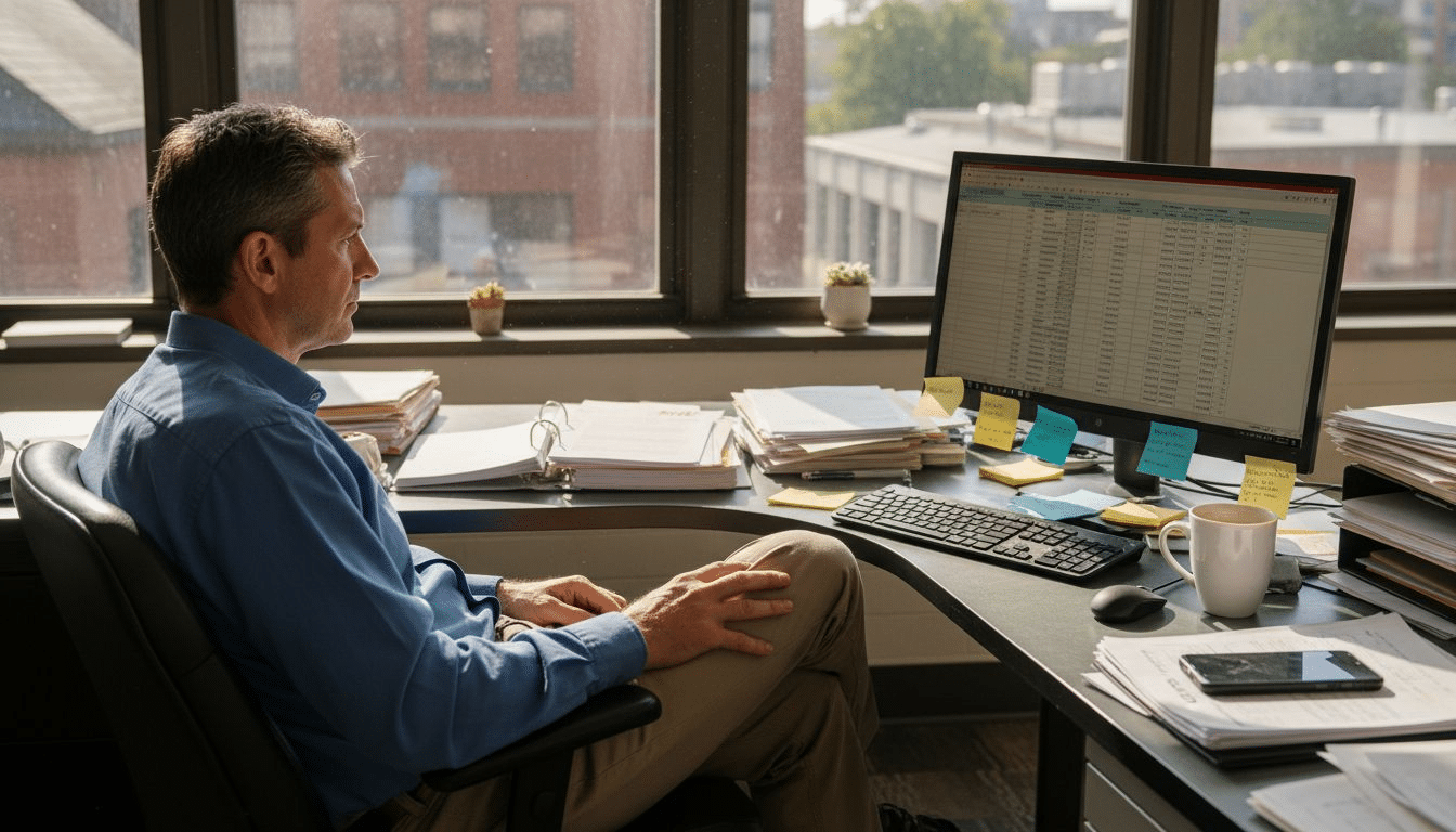 Business owner reviewing website rankings