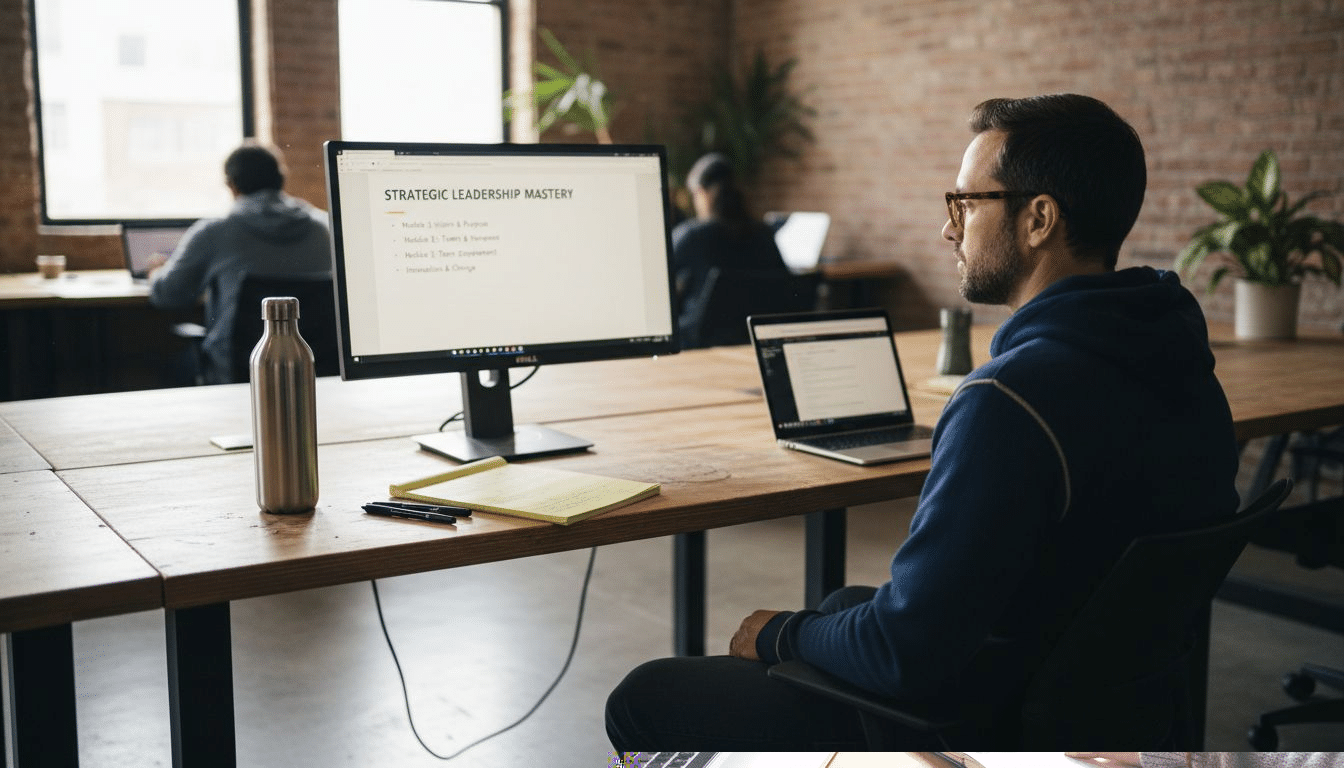 Business owner reviews digital marketing strategy at desk