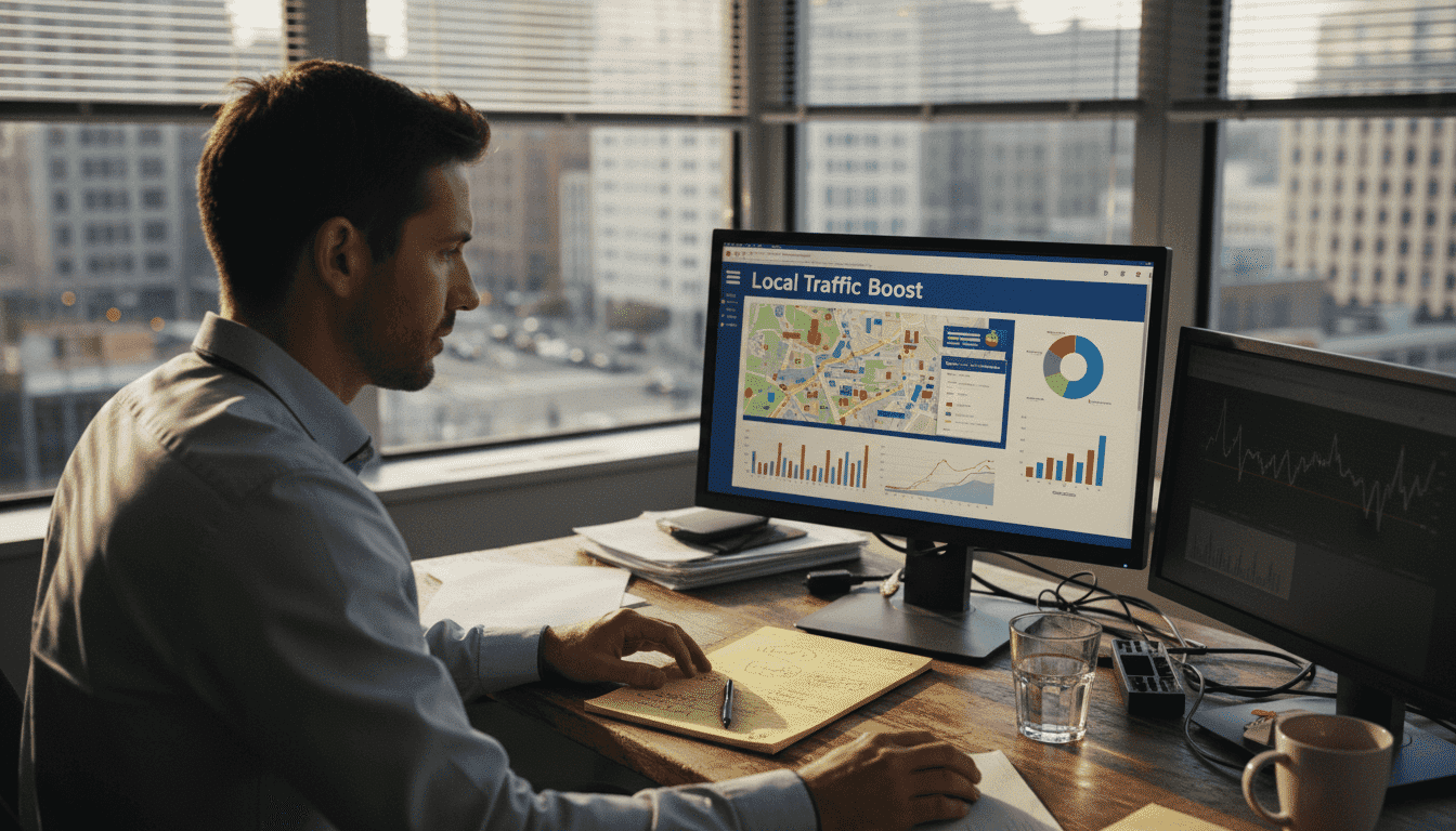 SEO expert reviewing local traffic data