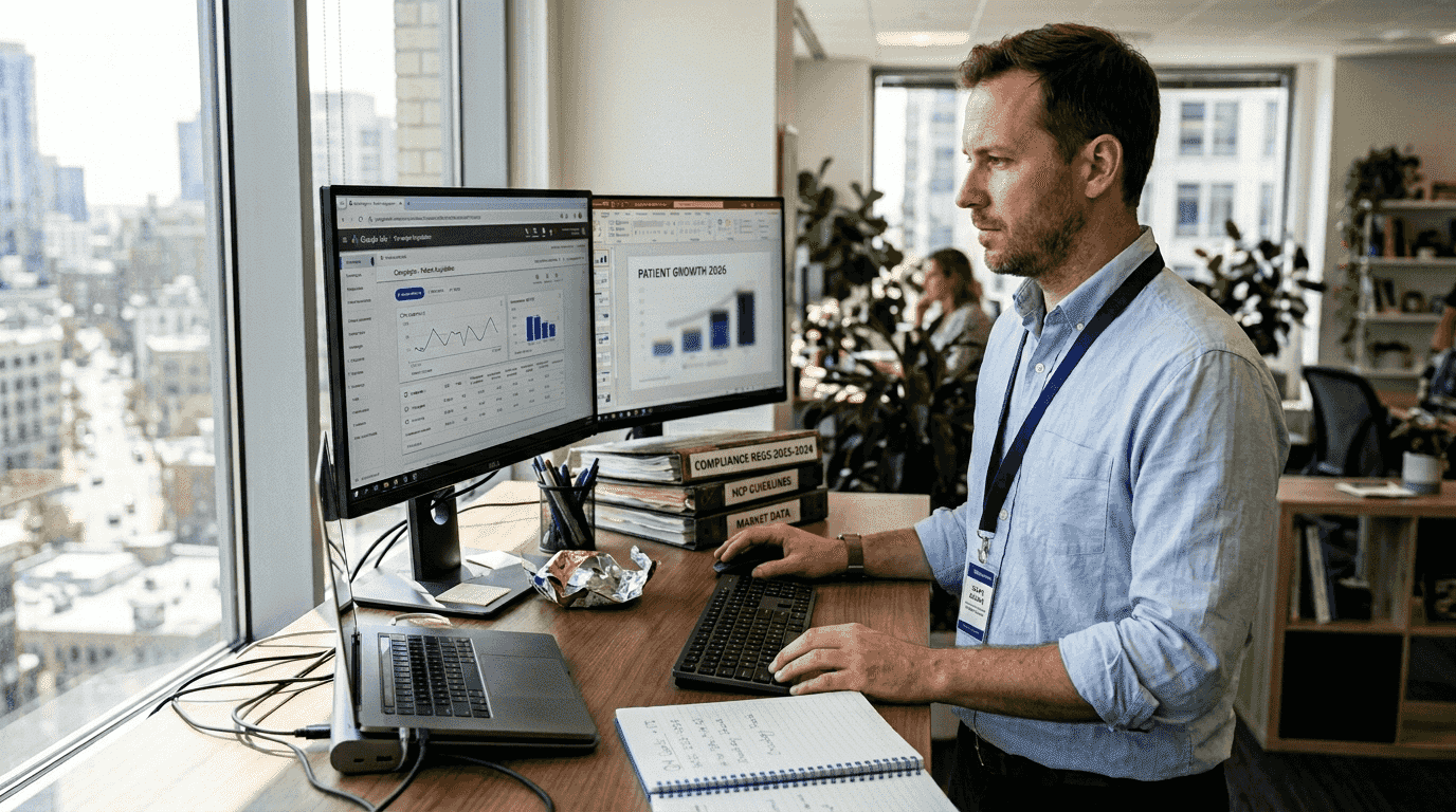 Marketing manager in healthcare office working on campaigns