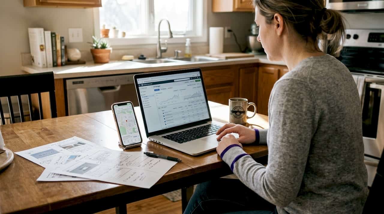 Business owner setting up local social media ad