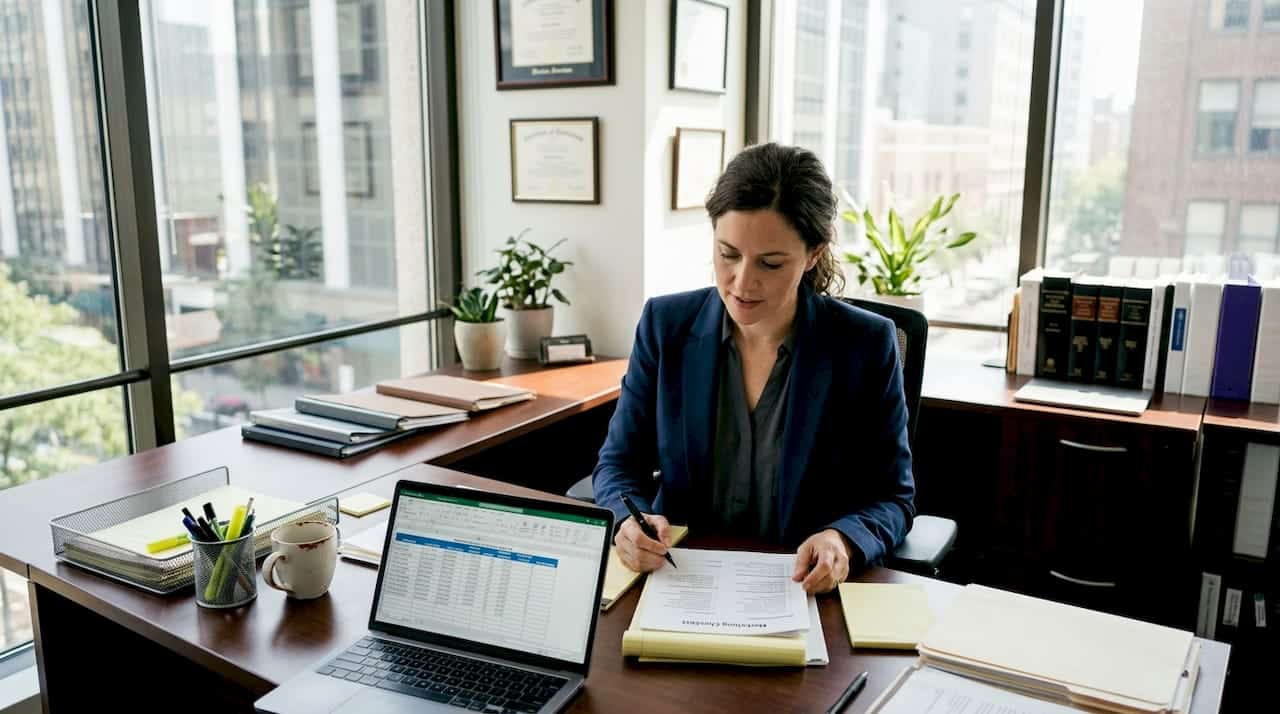 Attorney reviewing law firm marketing checklist