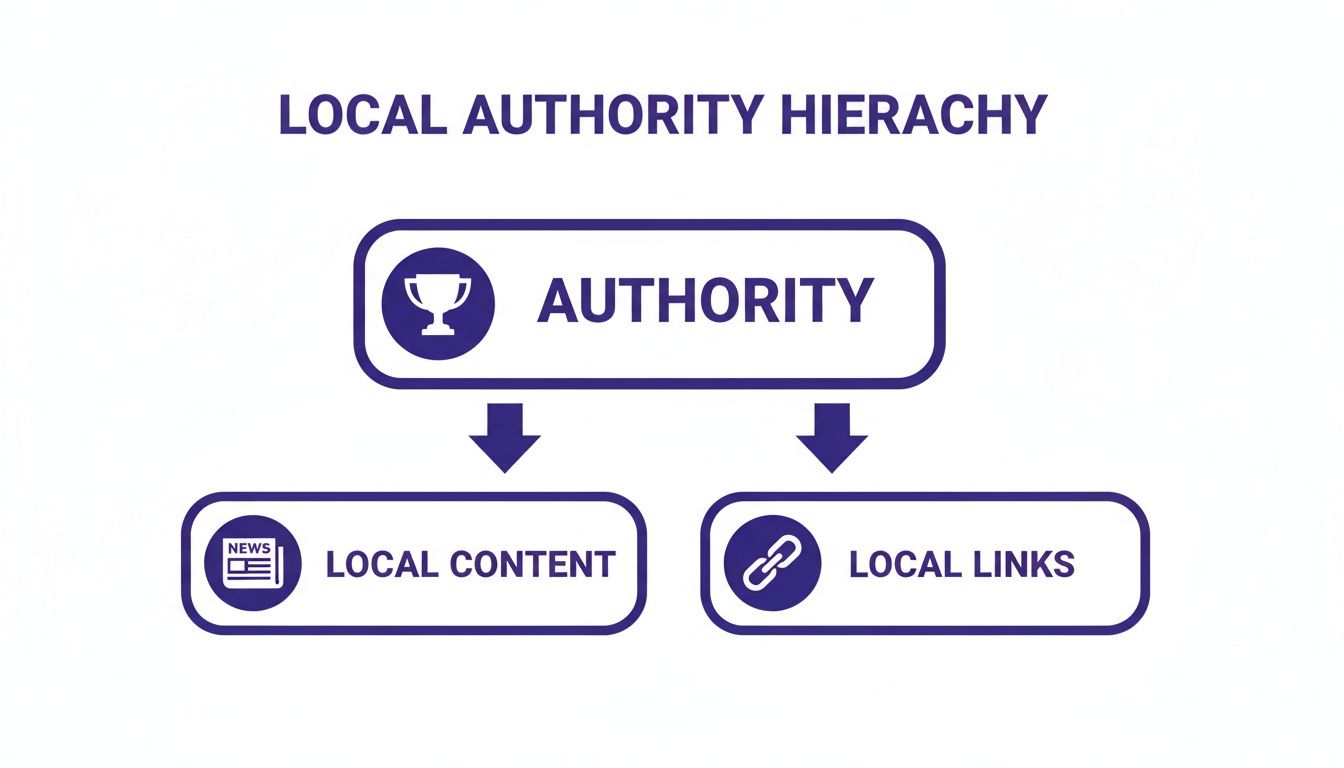 Diagram showing local authority hierarchy where Authority branches into Local Content and Local Links.