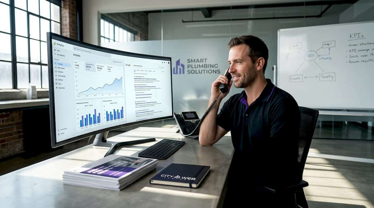 Business owner answers phone in local shop setting