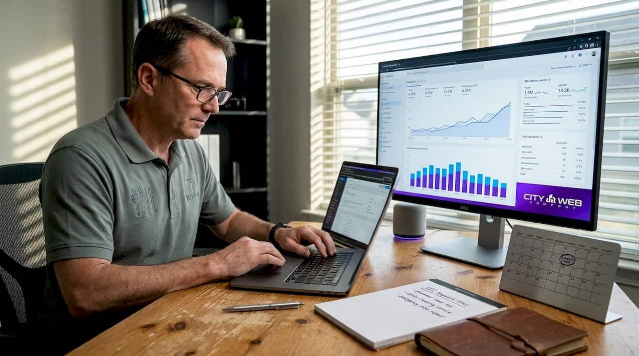 Home service owner working on SEO website