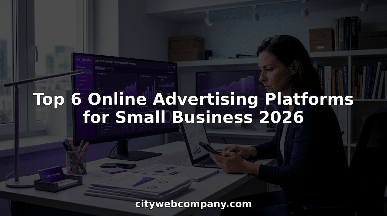 Small business owner working on online advertising at desk