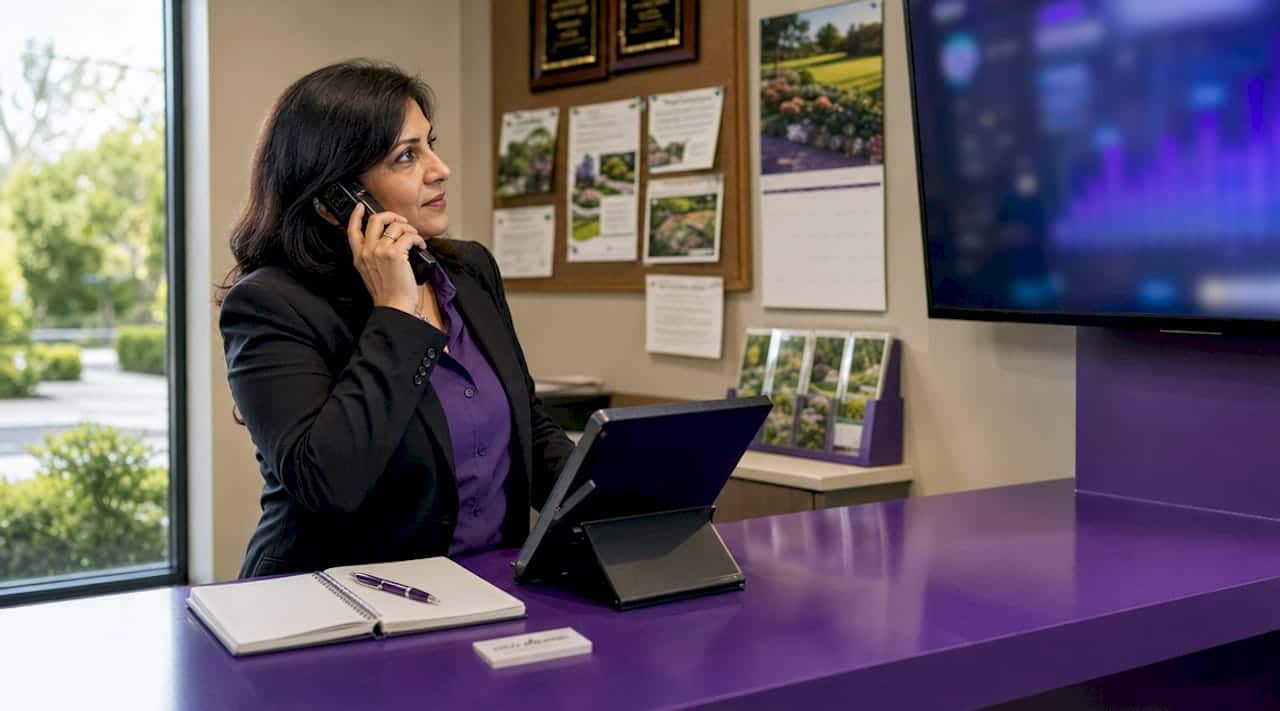 Business owner handling local leads on phone