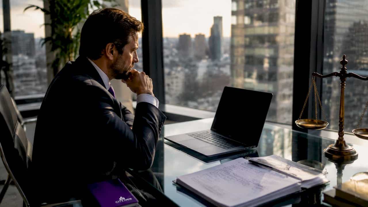 Attorney reviewing video ad and client forms