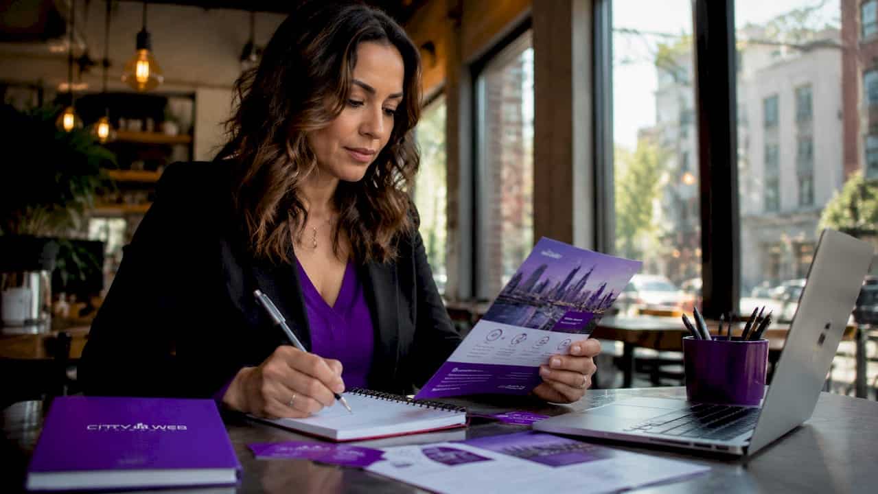 Small business owner preparing lead generation materials