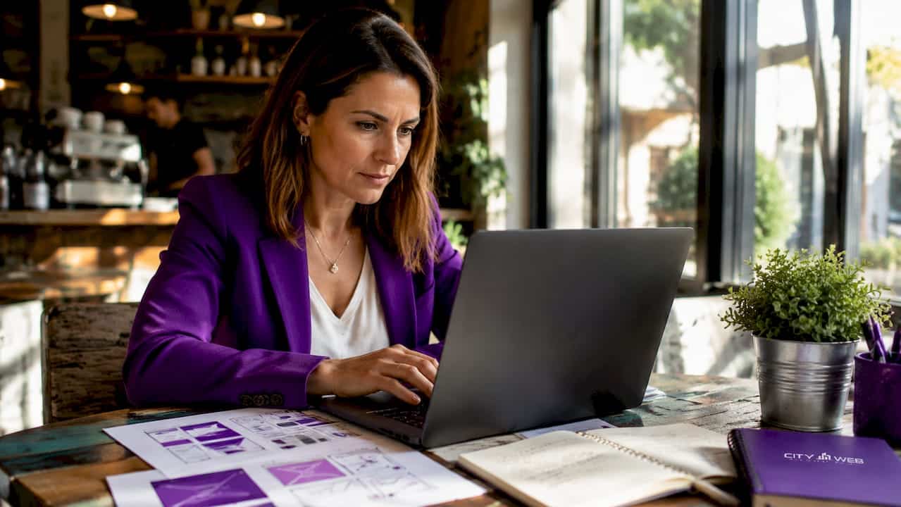 Small business owner working on website development