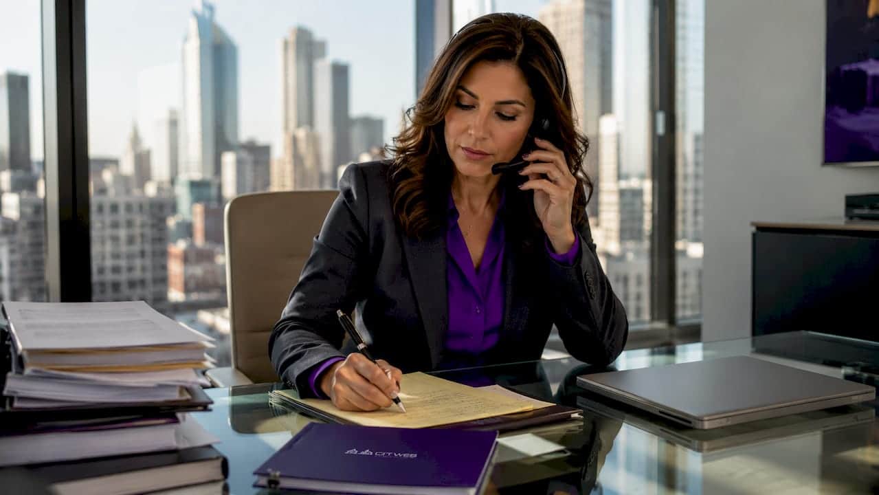 Law firm owner making client calls in office