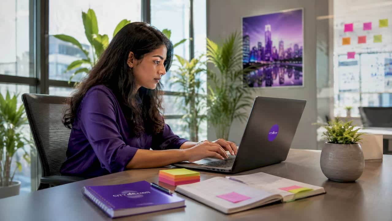 Woman managing paid media campaigns on laptop
