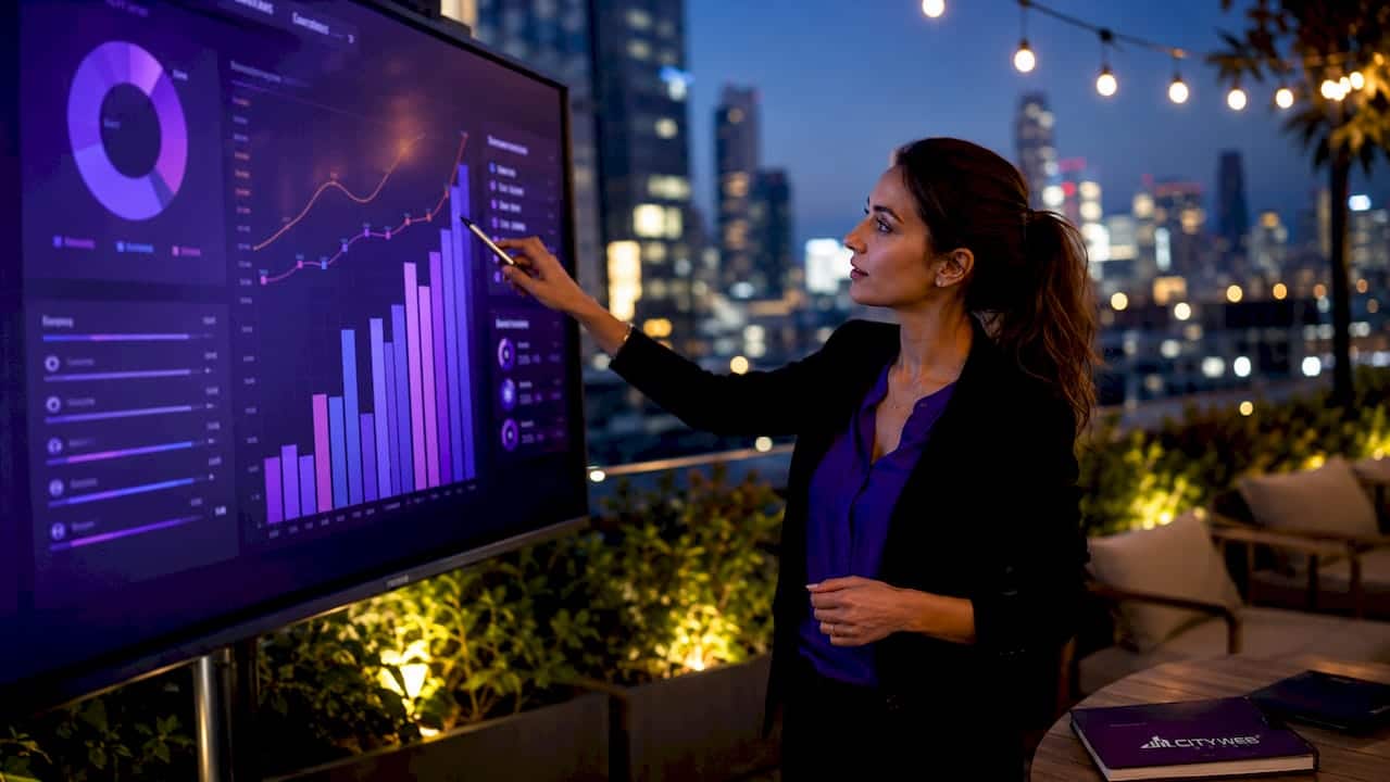 Business analyst interacting with brand promotion data