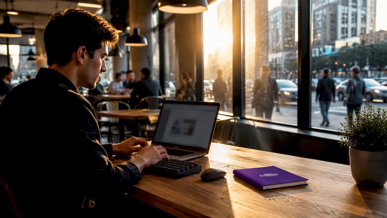 Modern tech workspace with large curved monitor and keyboard