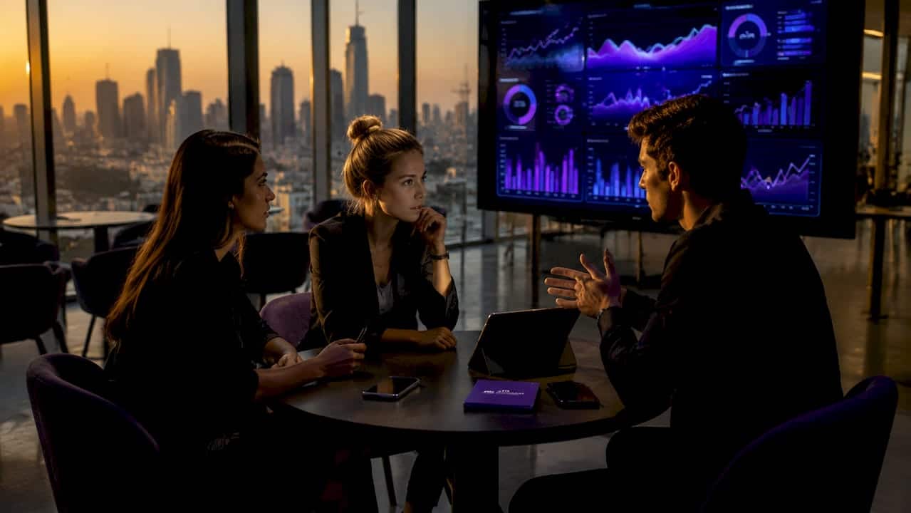 Digital marketing analytics display in modern office