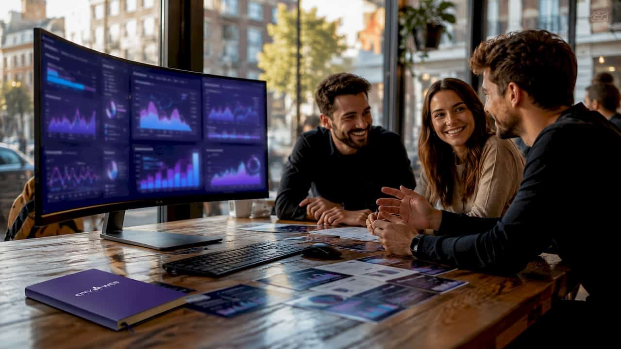 Analytics dashboard in modern business office