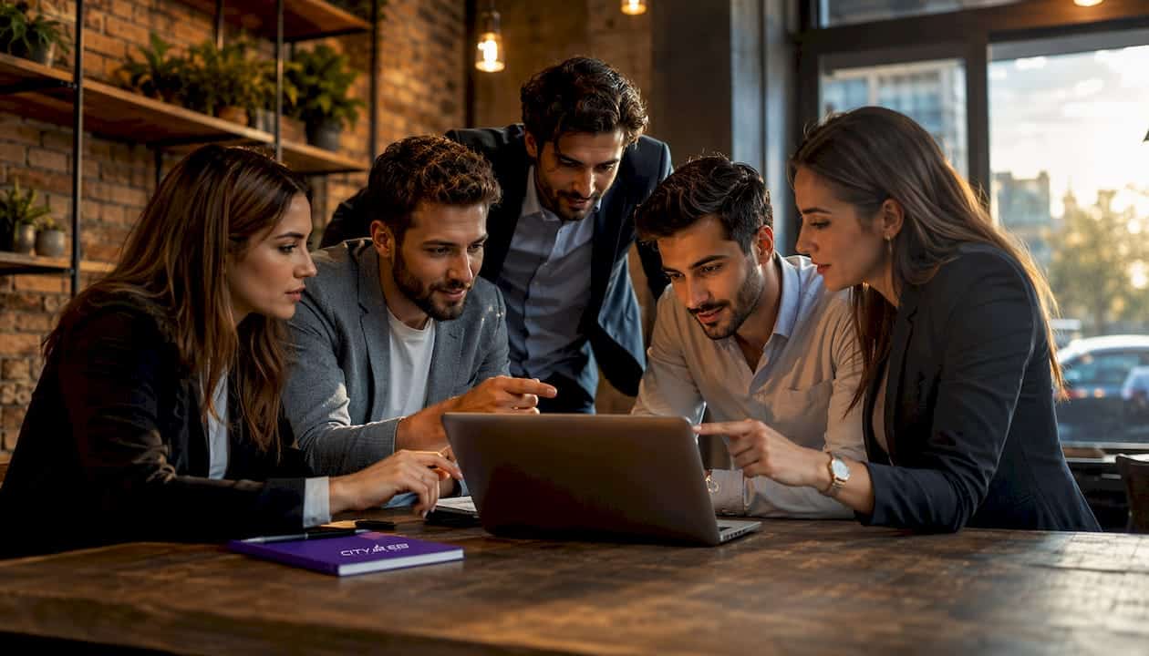 Team interacting with law firm analytics dashboard