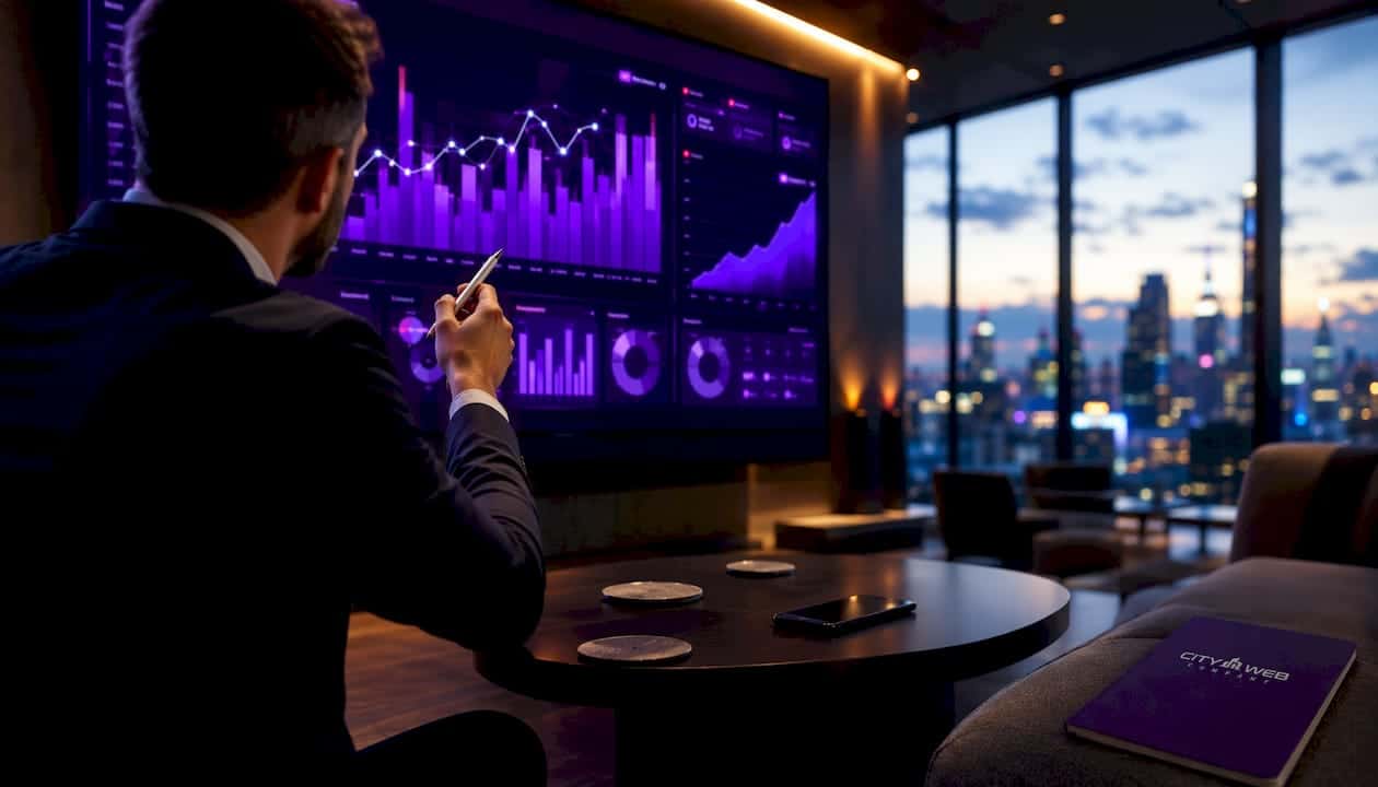 Stylus pointing at digital data visualization screen