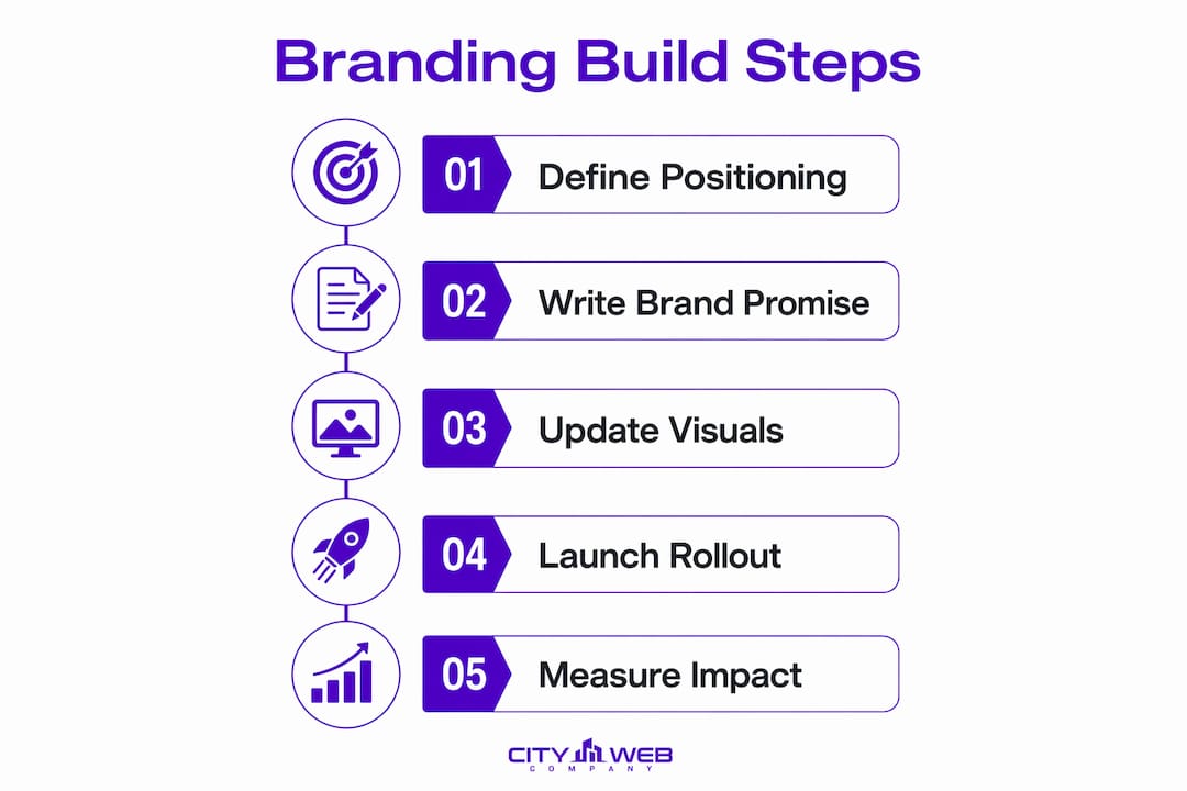 Infographic outlining branding build steps