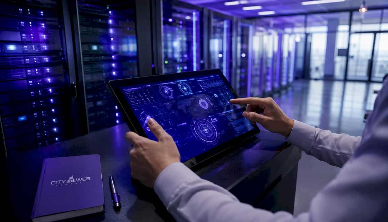 Hands operating website security and speed controls panel