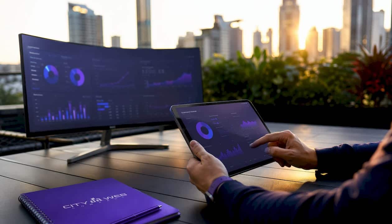 Focused hands on keyboard auditing mobile SEO
