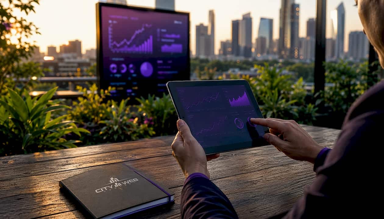 Hands interacting with mobile performance data