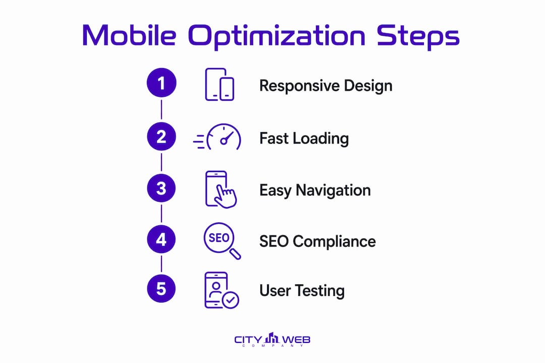 Infographic showing key mobile optimization steps