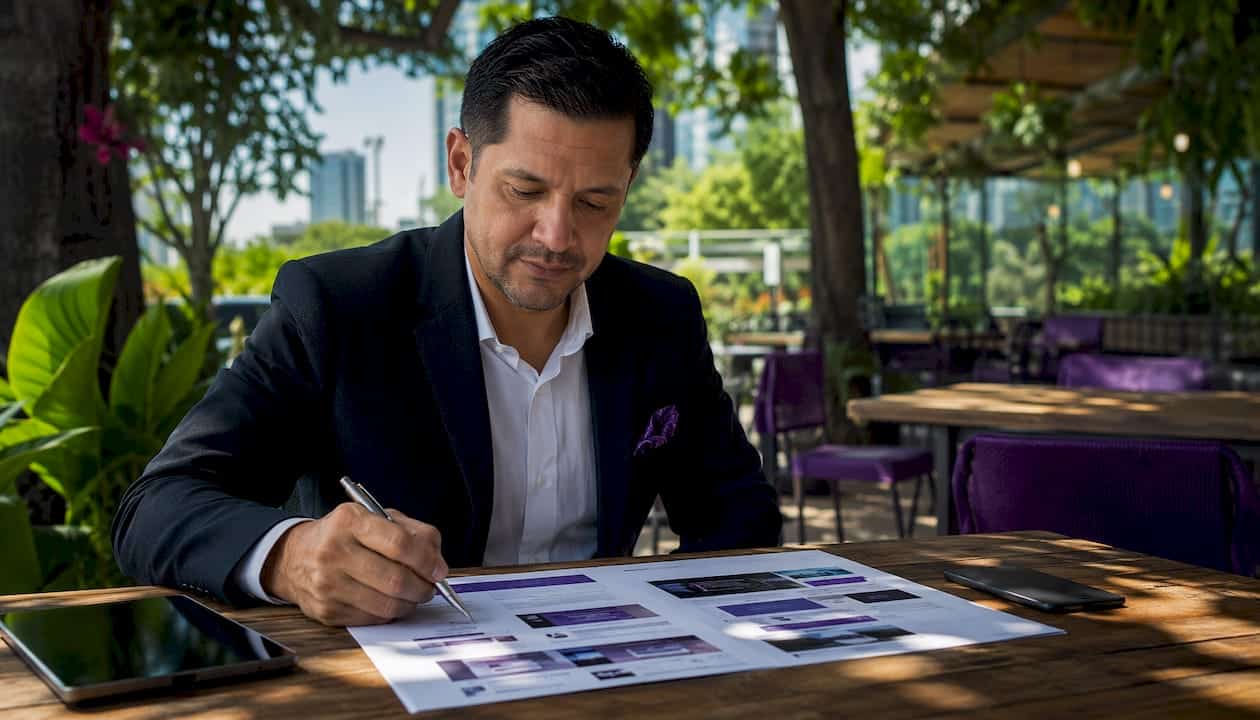 Marketer reviewing medical copy drafts