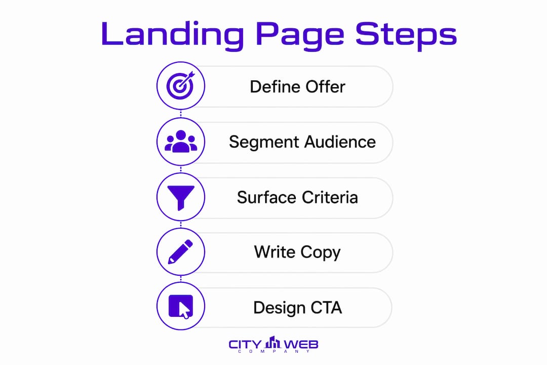 Infographic showing steps to create medical landing pages