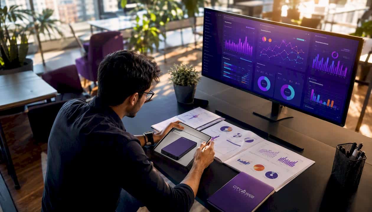 Marketing analyst reviewing promotional swag campaign data