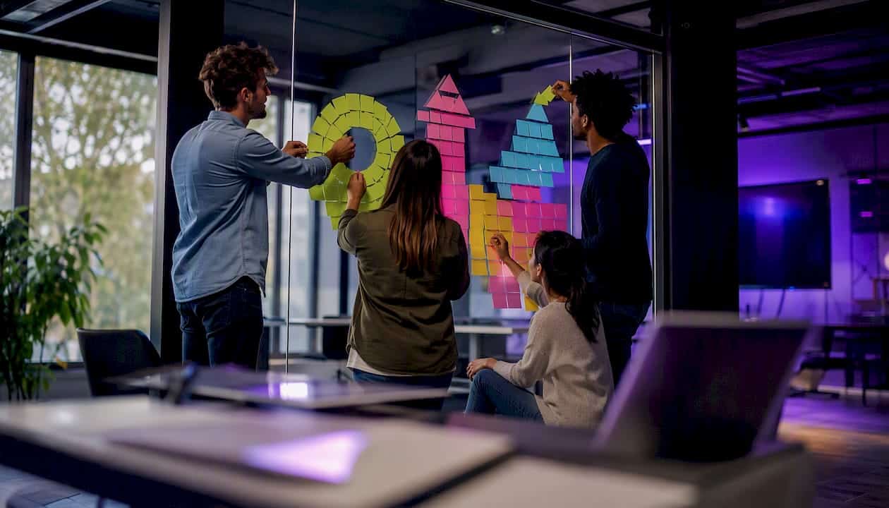 Team organizing lead generation tasks visually