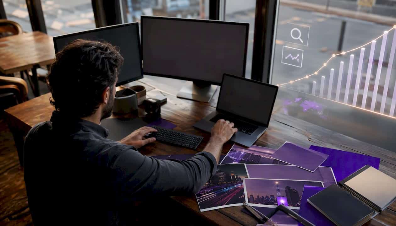 Hands controlling conversion analytics dashboard