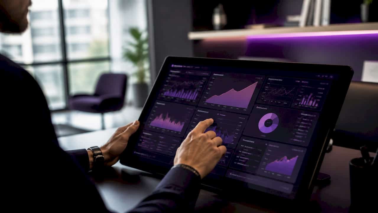 Hands interacting with digital marketing dashboard