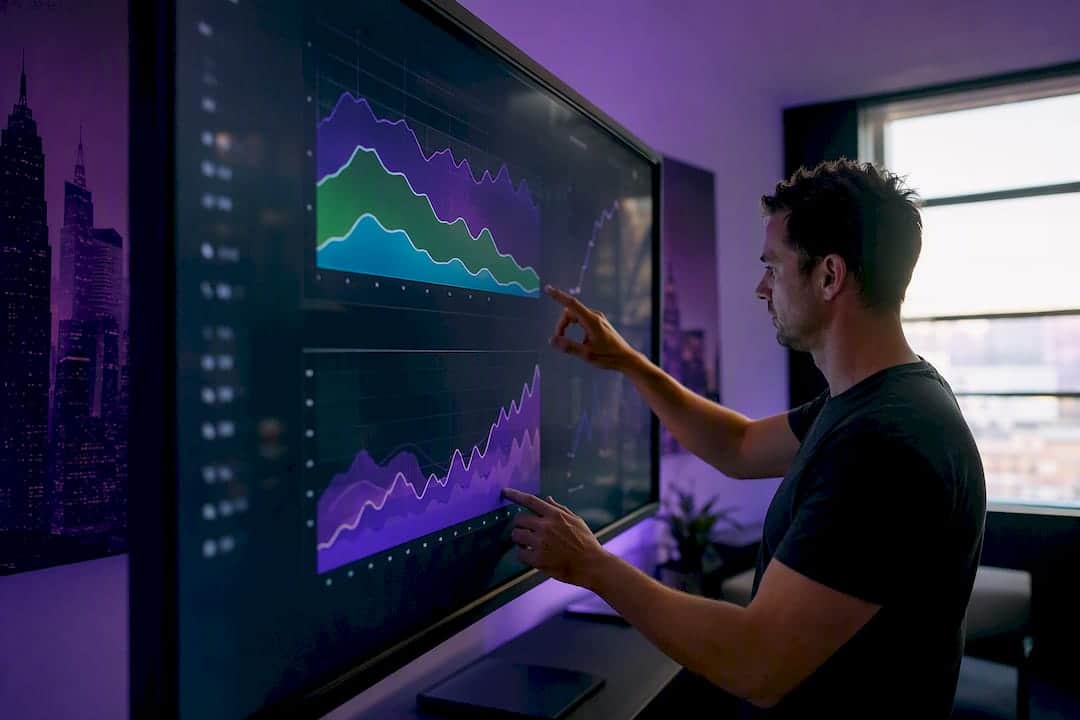 Hands interacting with SEO cost band dashboard