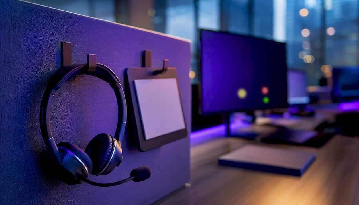 Office headset and CRM dashboard in HVAC call center