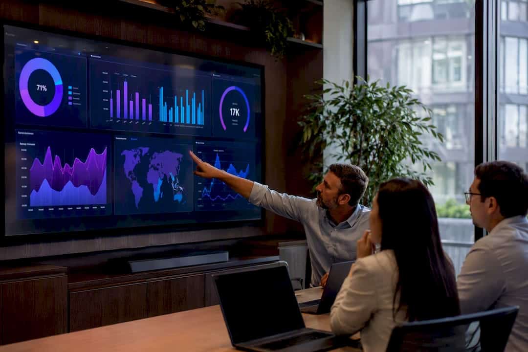 Digital dashboards showing distinct service lines