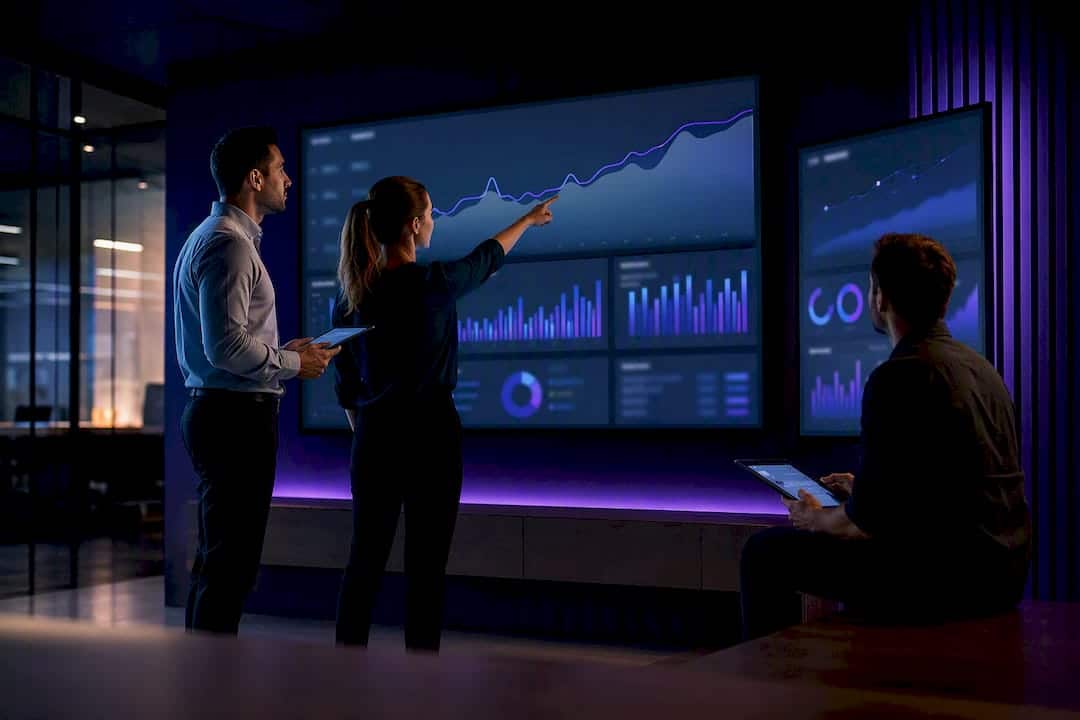 Marketing team reviewing moving website analytics