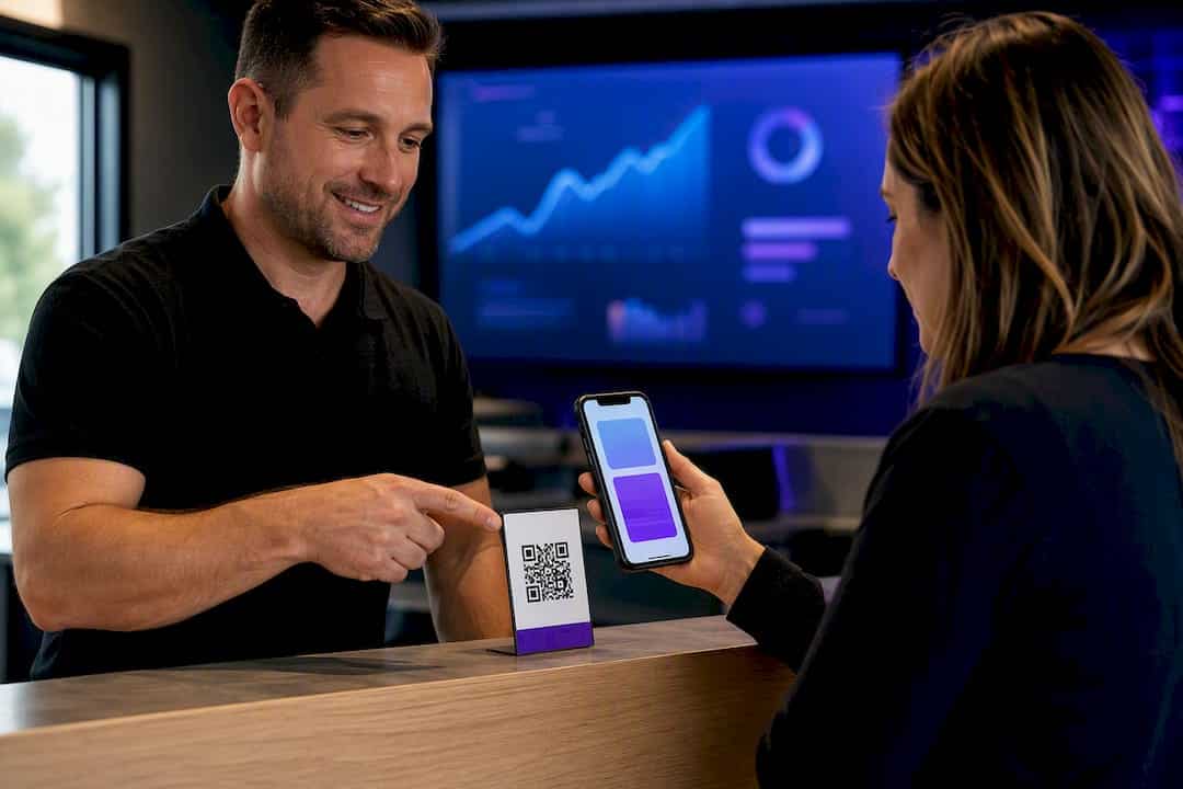 Customer scanning review QR code