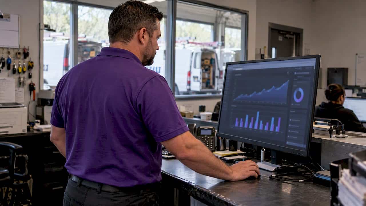 HVAC owner reviewing call and booked-job analytics
