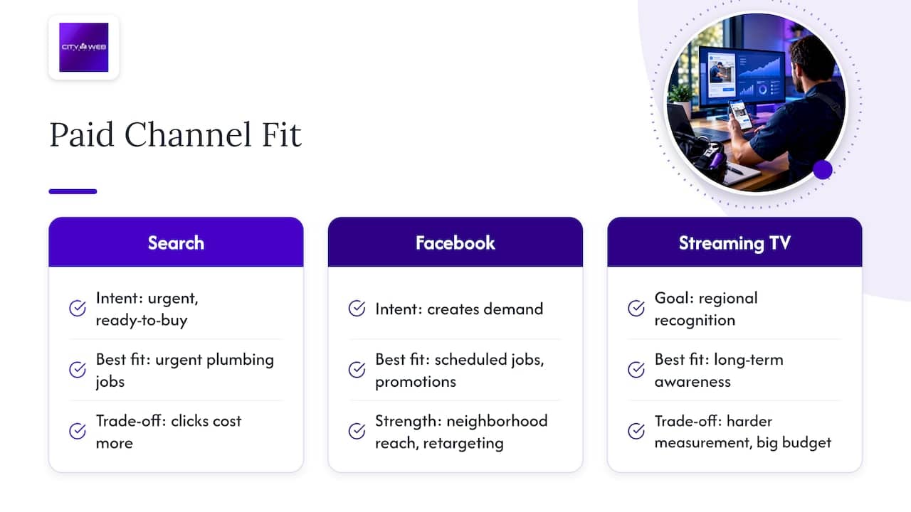 Paid channel comparison for plumbing campaigns