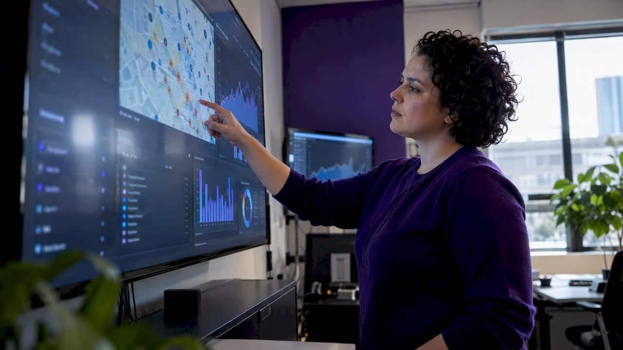Strategist reviews branch-level search visibility dashboard